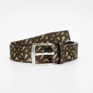 Burberry Monogram Brown Beige Silver-Tone Rectangular Buckle Canvas Belt