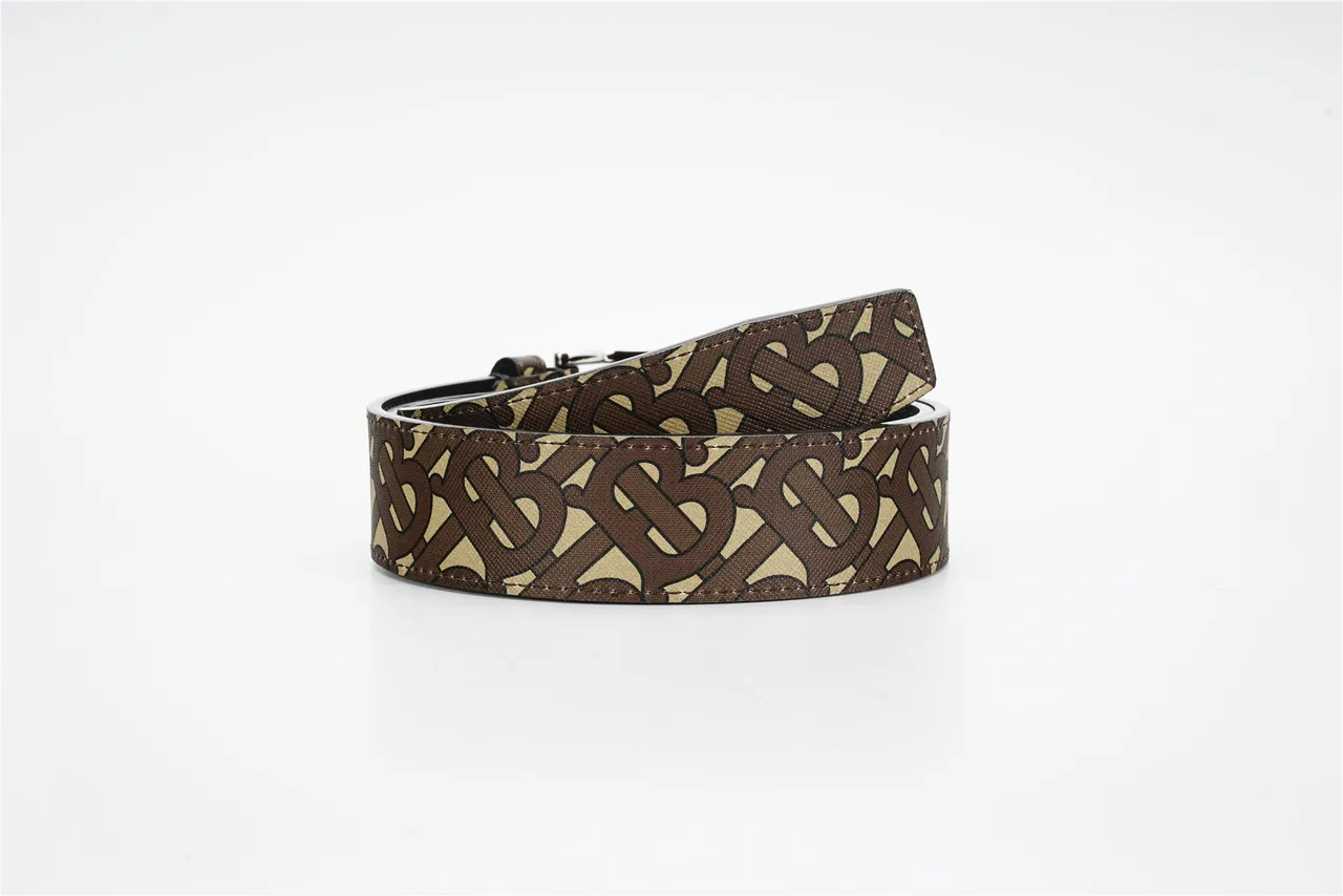 Burberry Monogram Brown Beige Silver-Tone Rectangular Buckle Canvas Belt 3