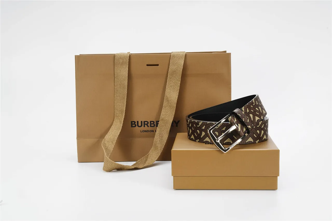 Burberry Monogram Brown Beige Silver-Tone Rectangular Buckle Canvas Belt 4
