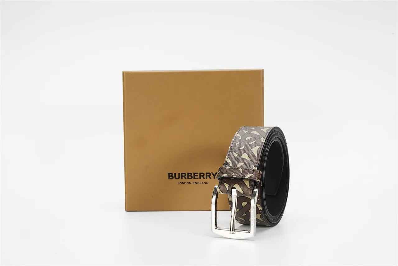 Burberry Monogram Brown Beige Silver-Tone Rectangular Buckle Canvas Belt 5