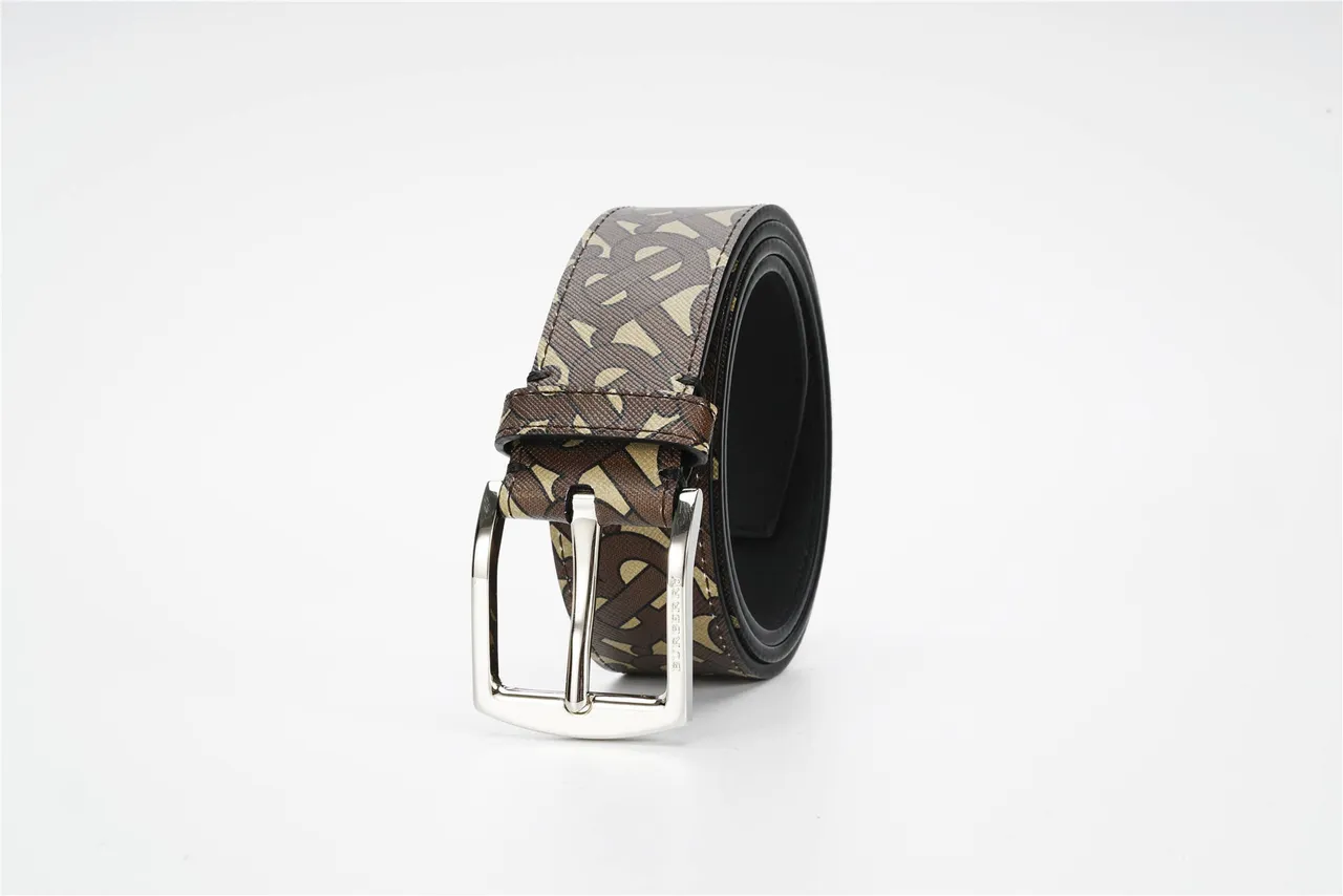 Burberry Monogram Brown Beige Silver-Tone Rectangular Buckle Canvas Belt 6