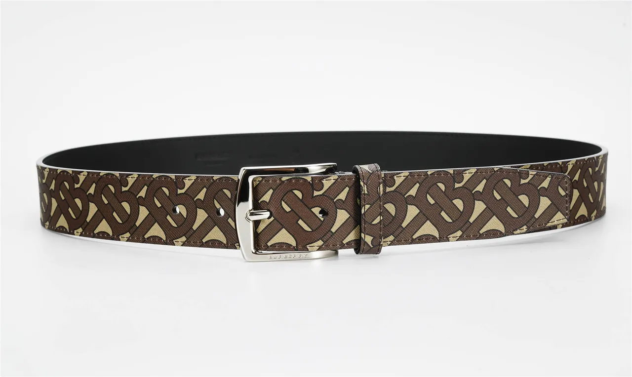 Burberry Monogram Brown Beige Silver-Tone Rectangular Buckle Canvas Belt 7
