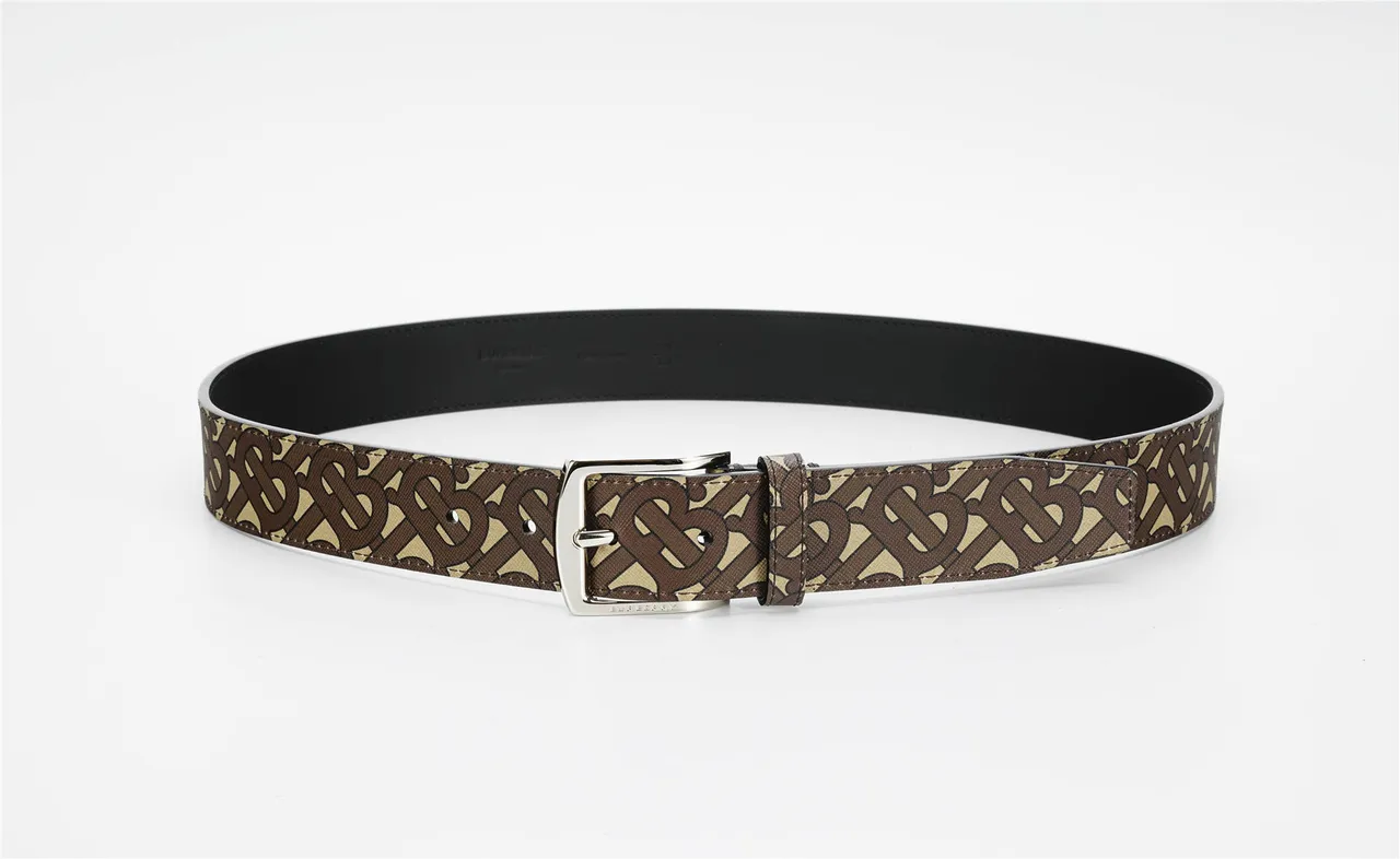 Burberry Monogram Brown Beige Silver-Tone Rectangular Buckle Canvas Belt 8