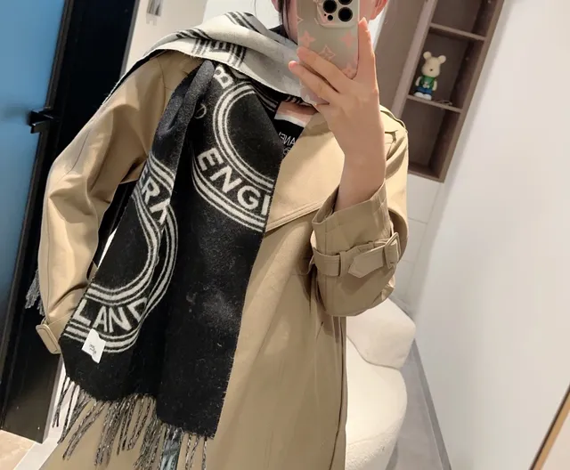 Burberry Monogram Scarf Black and Gray Cashmere Scarf 2