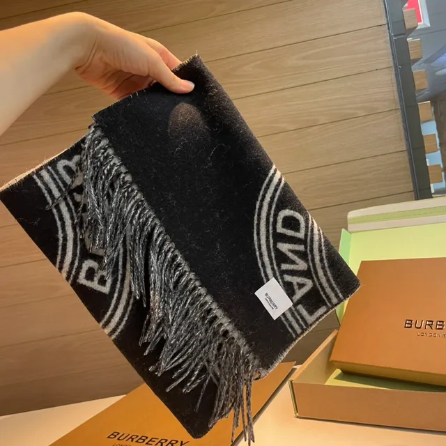 Burberry Monogram Scarf Black and Gray Cashmere Scarf 5