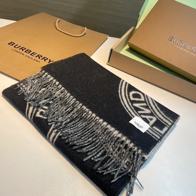 Burberry Monogram Scarf Black and Gray Cashmere Scarf 6