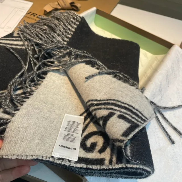 Burberry Monogram Scarf Black and Gray Cashmere Scarf 7