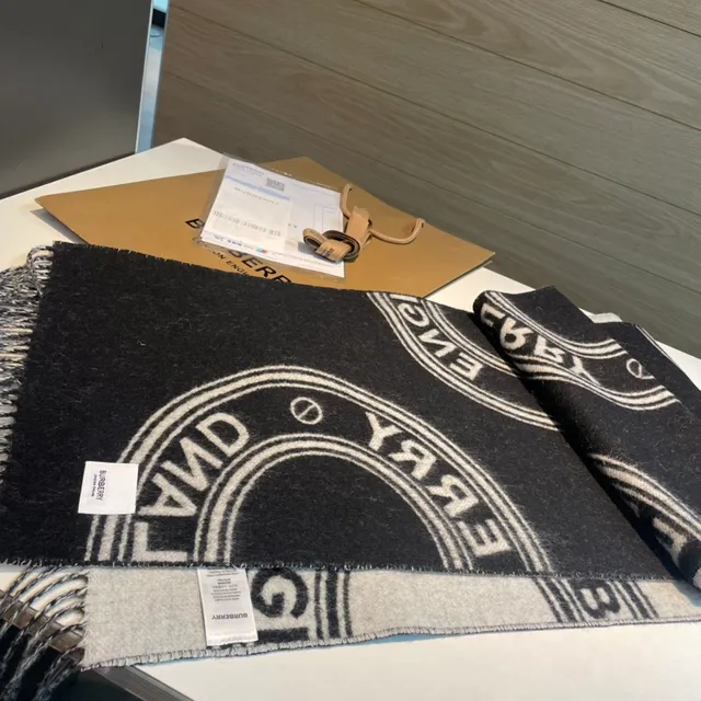 Burberry Monogram Scarf Black and Gray Cashmere Scarf 8