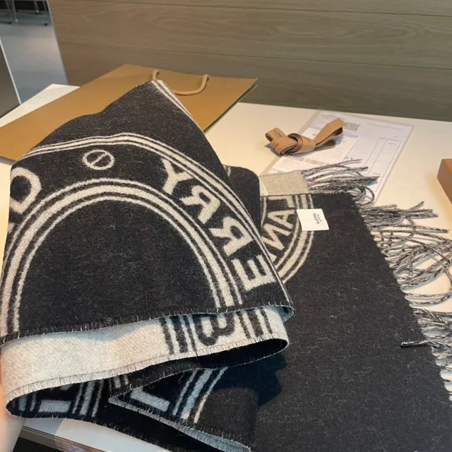 Burberry Monogram Scarf Black and Gray Cashmere Scarf 9