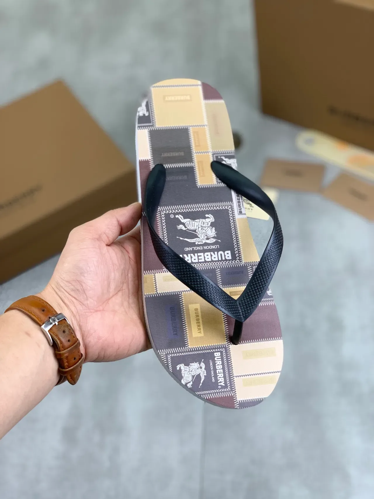 Burberry Multicolor Printed Soles Thong Strap Slippers 22