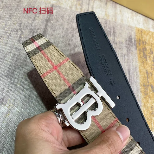 Burberry TB Check Belt Beige Red Vintage Monogram Buckle Canvas Belt 4