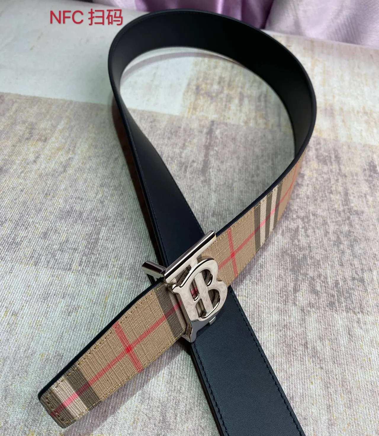 Burberry TB Check Belt Beige Red Vintage Monogram Buckle Canvas Belt 7
