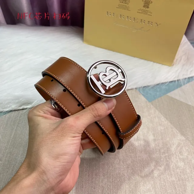 Burberry Thomas Monogram Belt Brown Silver Circular Buckle Tan Smooth Leather Belt 8