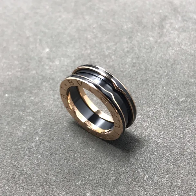 Bvlgari B.zero1 Interlocking Dual-Band Rose Gold and Black Ceramic Ring 2