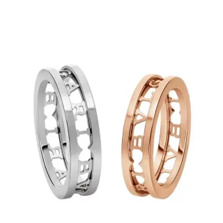 Bvlgari B.zero1 चांदी सोना डबल बैंड कटआउट लोगो रिंग