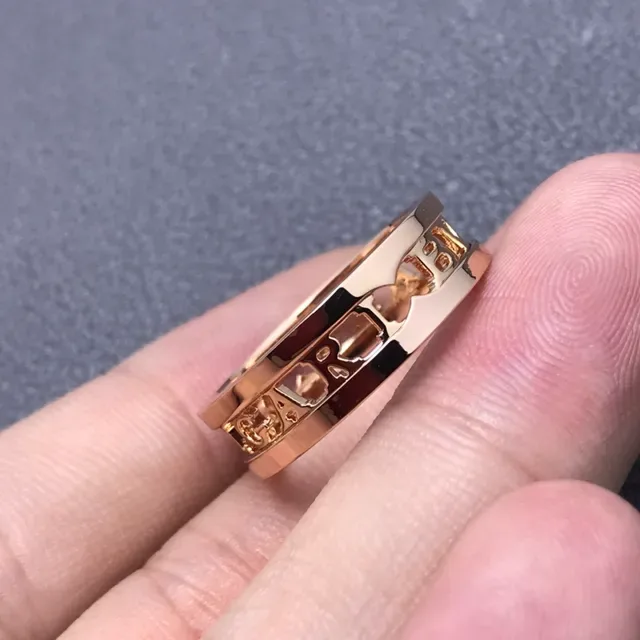 Bvlgari B.zero1 चांदी सोना डबल बैंड कटआउट लोगो रिंग 2
