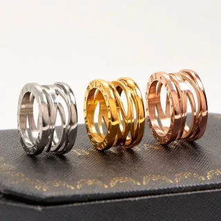 Bvlgari B.zero1 Silver Gold Multi-Band Stacked Engraved Logo Ring