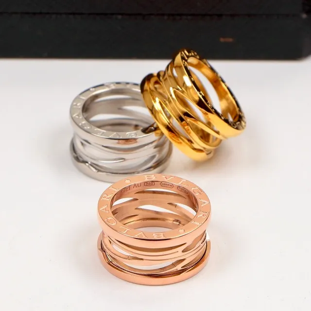 Bvlgari B.zero1 Silver Gold Multi-Band Stacked Engraved Logo Ring 3
