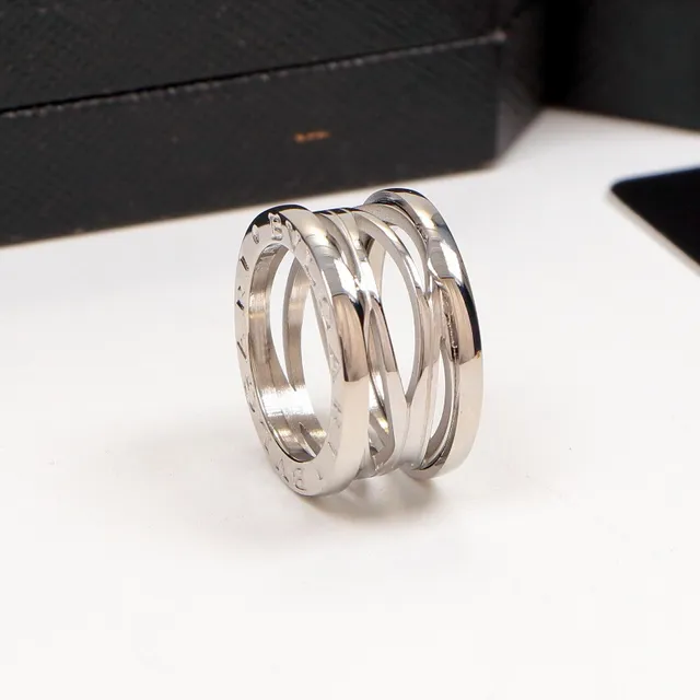 Bvlgari B.zero1 Silver Gold Multi-Band Stacked Engraved Logo Ring 4