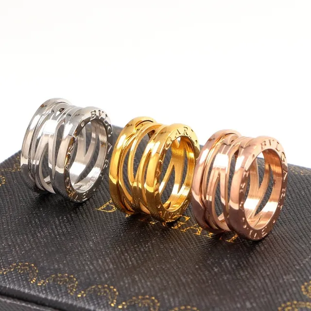 Bvlgari B.zero1 Silver Gold Multi-Band Stacked Engraved Logo Ring 7
