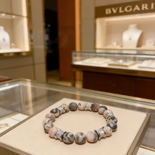 Bvlgari Beaded Marbled Stone and Pavé Silver Bracelet