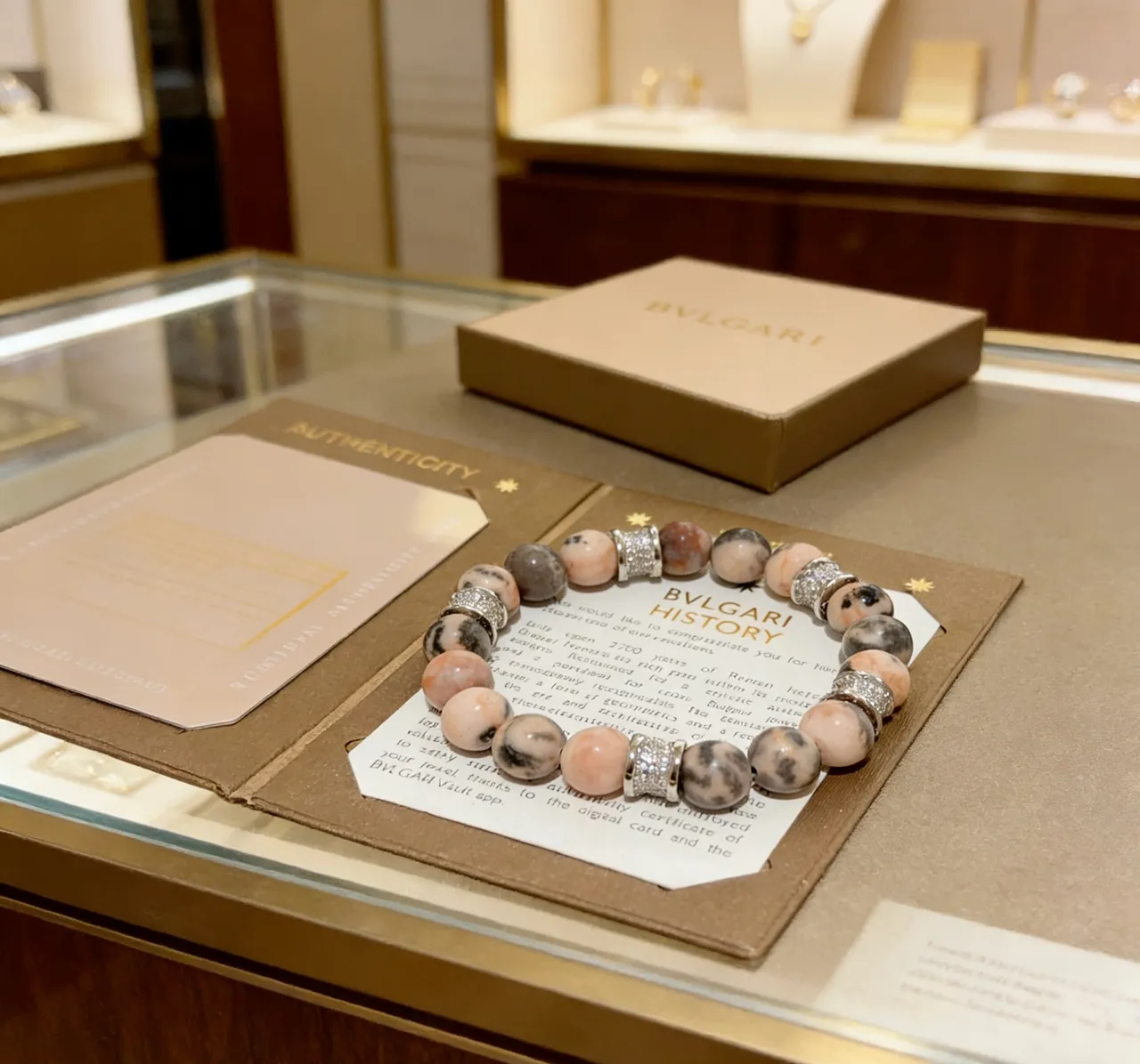 Bvlgari Beaded Marbled Stone and Pavé Silver Bracelet 6