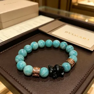 Bvlgari Beaded Turquoise Stone and Black Charm Bracelet