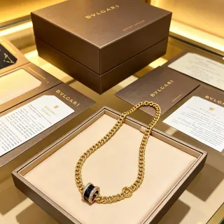 Bvlgari Gold Black Curb-Link Chain Ceramic Double-Ring Centerpiece Necklace