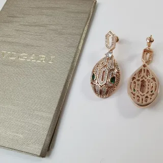 Bvlgari Gold Green Geometric Openwork Teardrop Silhouette Earrings