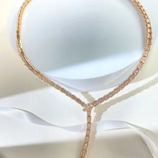 Bvlgari Gold White Articulated Geometric Links Pavé-Set Stones Necklace