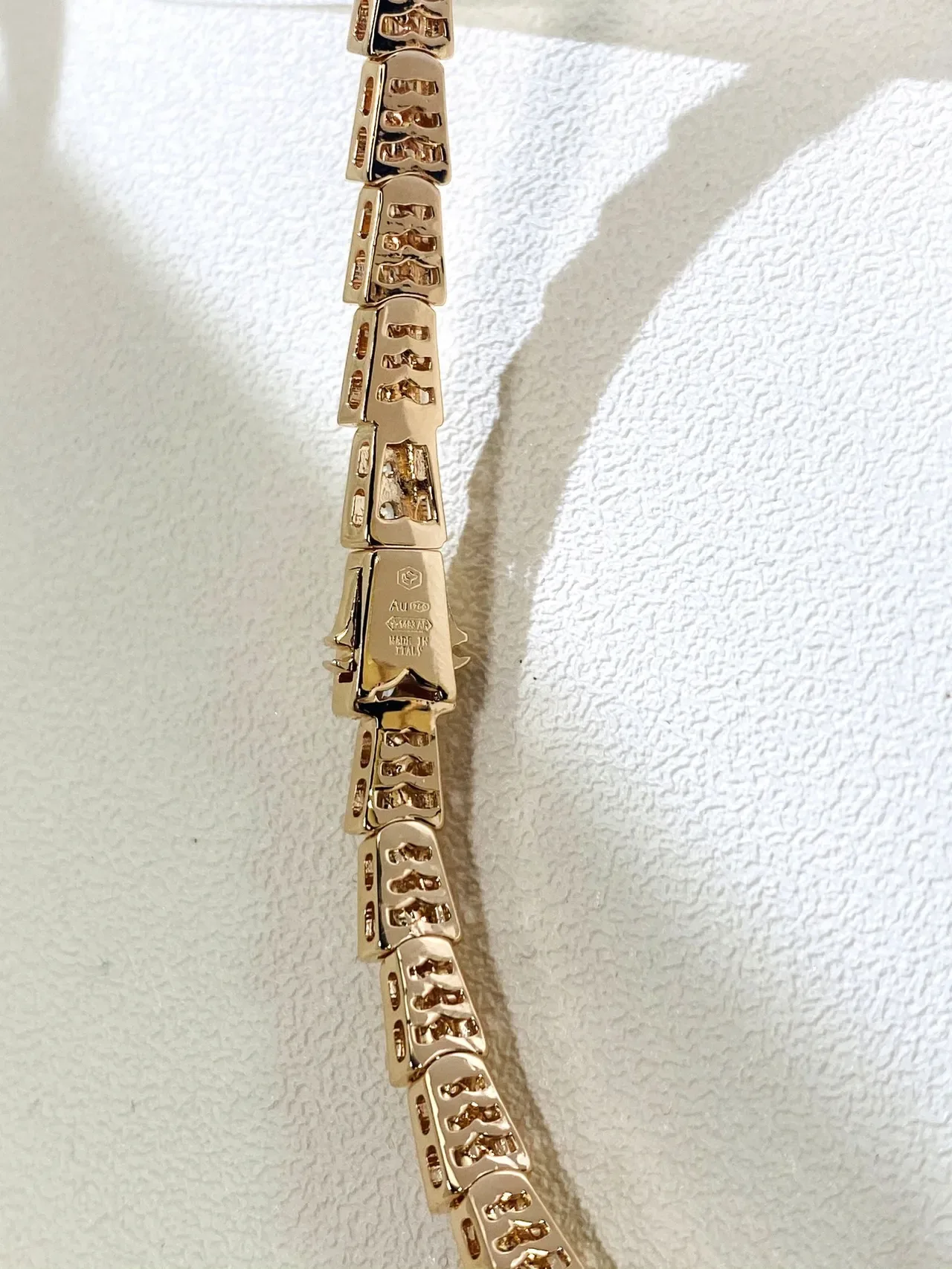 Bvlgari Gold White Articulated Geometric Links Pavé-Set Stones Necklace 3