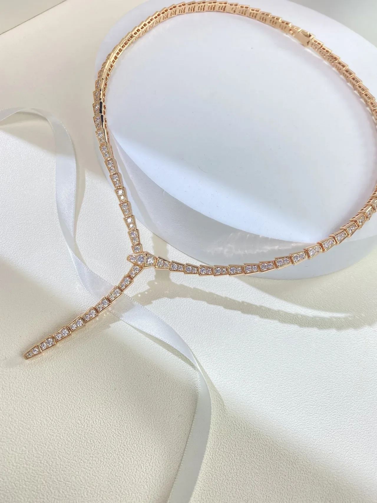 Bvlgari Gold White Articulated Geometric Links Pavé-Set Stones Necklace 4