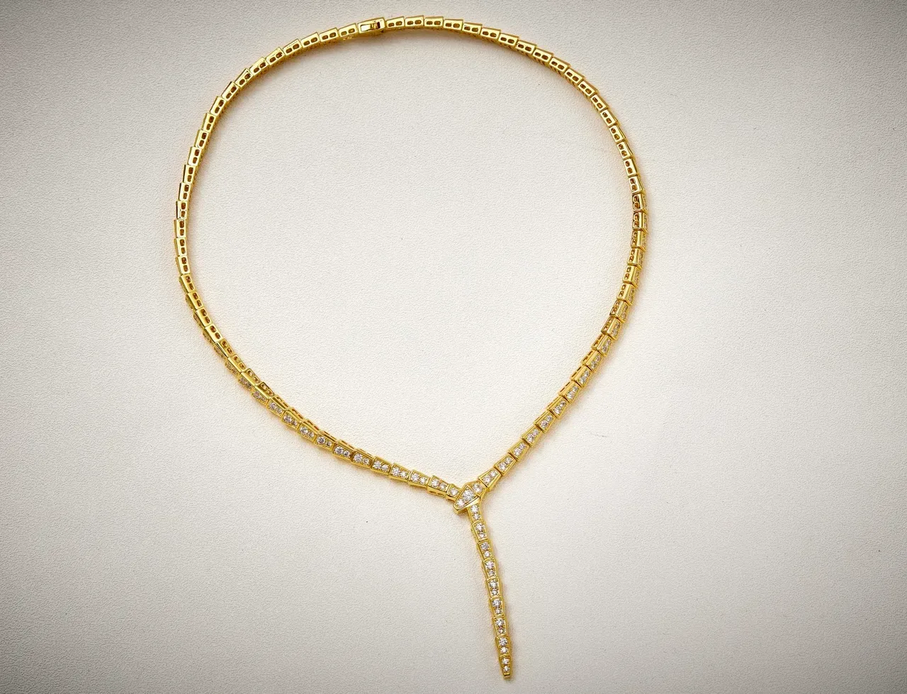 Bvlgari Gold White Articulated Geometric Links Pavé-Set Stones Necklace 8