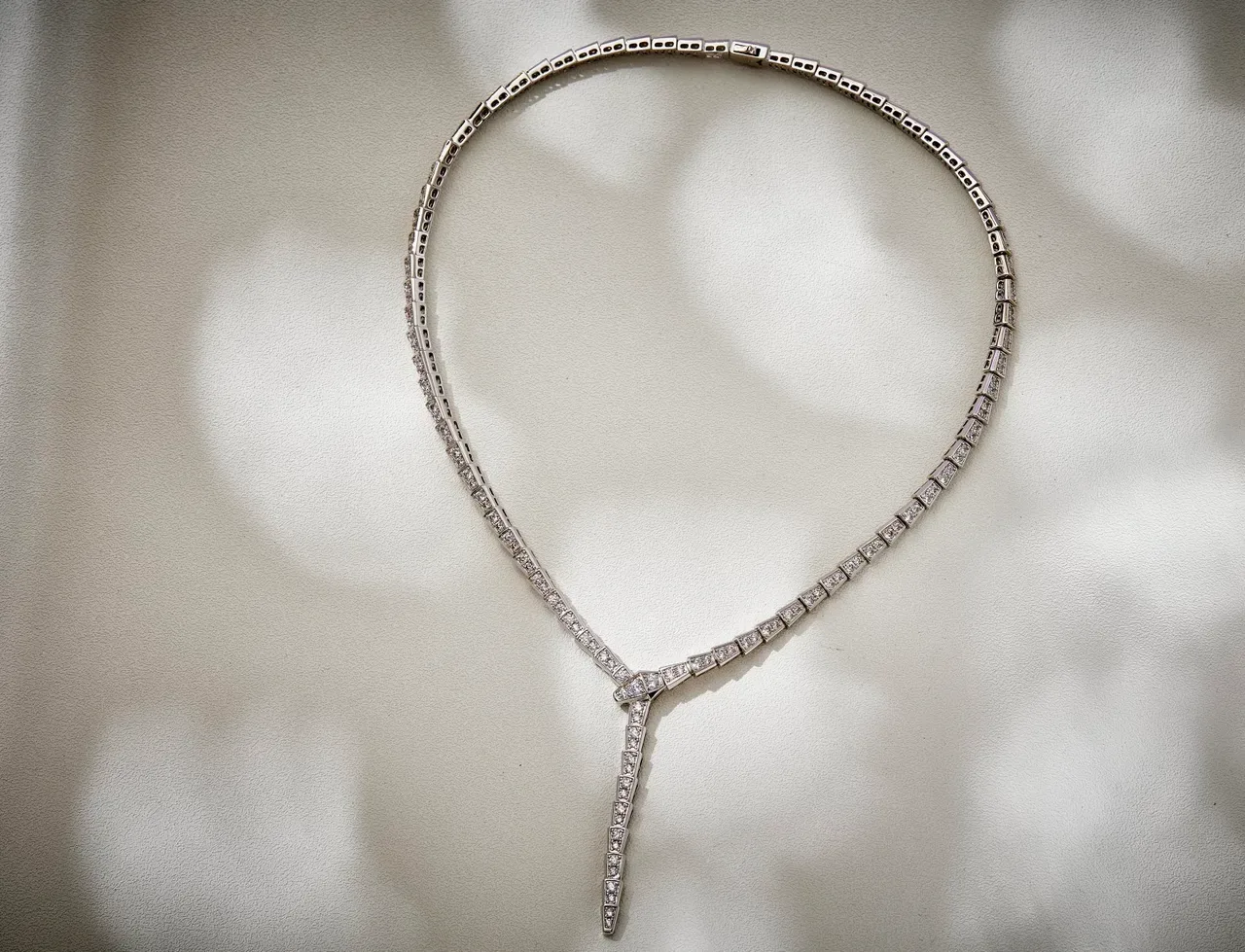 Bvlgari Gold White Articulated Geometric Links Pavé-Set Stones Necklace 9