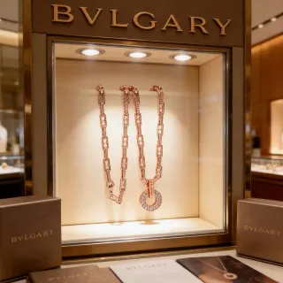 Bvlgari সোনালী সাদা জ্যামিতিক লিঙ্ক চেইন টোন নেকলেস