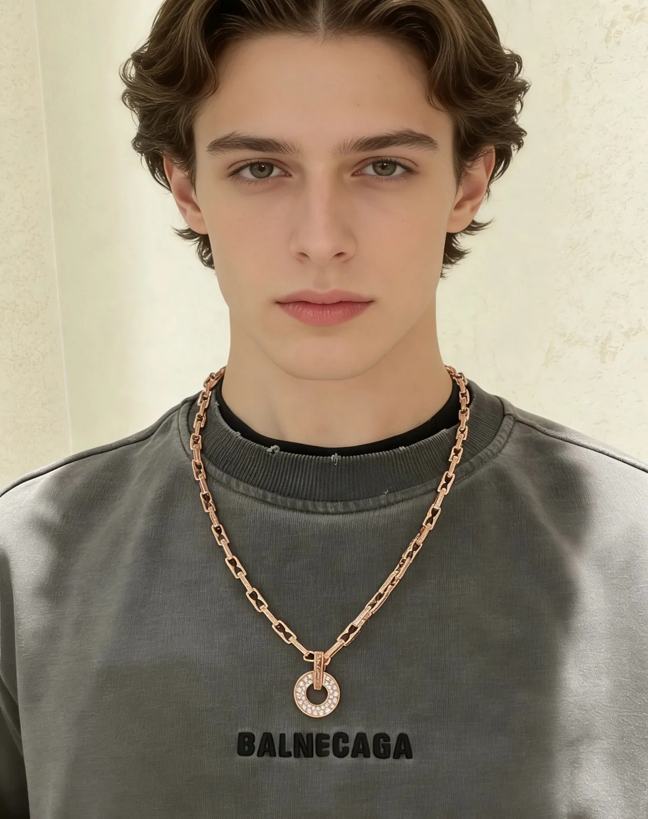 Bvlgari Collier Or Blanc Chaîne Géométrique de Maillons Ton 4