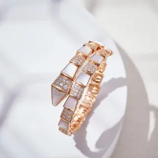 Bvlgari Gold White Segmented Scale Motif Rose Bracelet