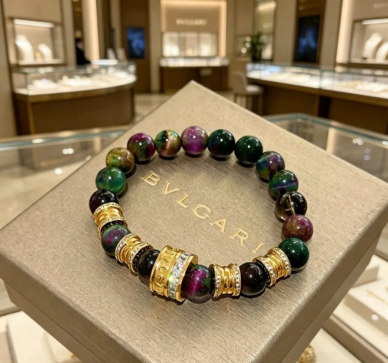 Bvlgari Multicolor Gold Beaded Multistone Bracelet 1