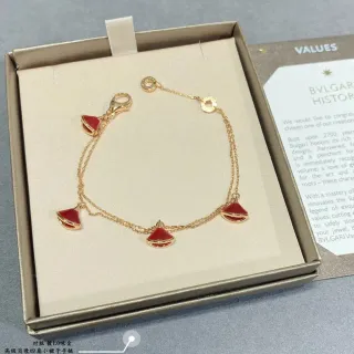 Bvlgari Red Gold ডাবল চেইন চার এনামেল পাখা আকৃতির পেন্ডেন্ট ব্রেসলেট