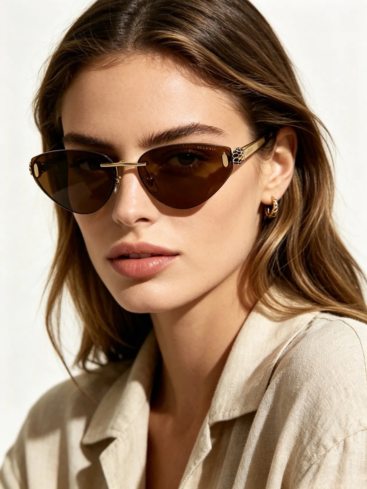 Bvlgari Serpenti Cat-Eye Lunettes de Soleil Ton Doré Dégradé Marron 2