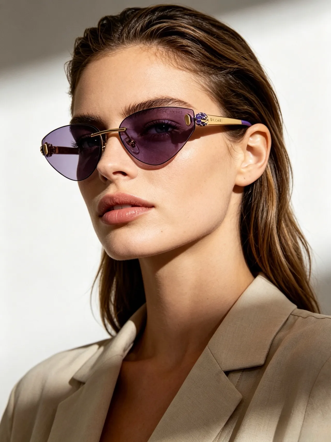 Bvlgari Serpenti Cat-Eye Lunettes de Soleil Ton Doré Dégradé Marron 6