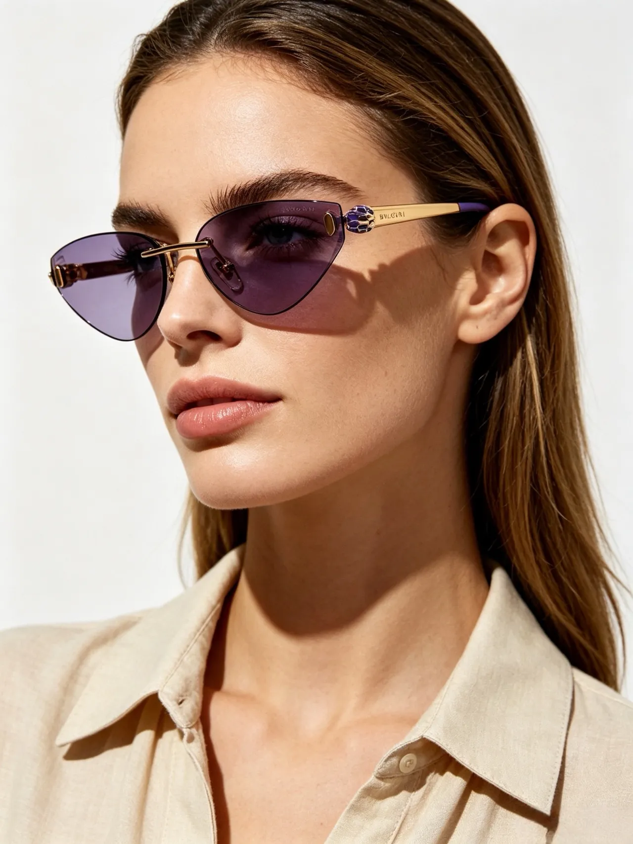 Bvlgari Serpenti Cat-Eye Lunettes de Soleil Ton Doré Dégradé Marron 7
