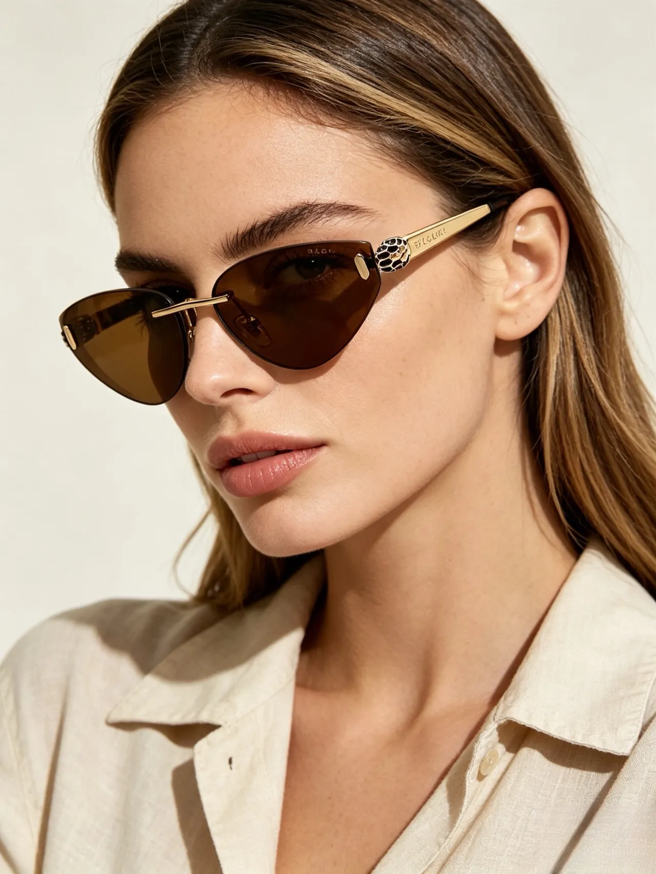 Bvlgari Serpenti Cat-Eye Lunettes de Soleil Ton Doré Dégradé Marron 9