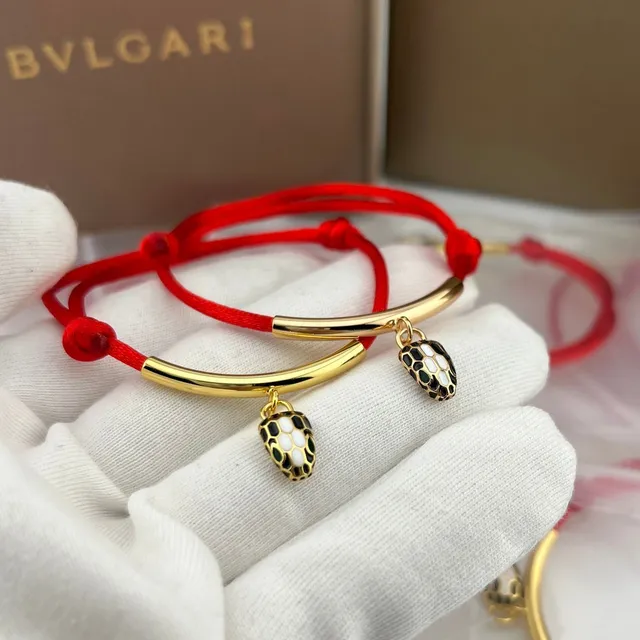 Bvlgari Serpenti লাল কর্ড সোনালি সাপের মাথার চার্মস ব্রেসলেট 2
