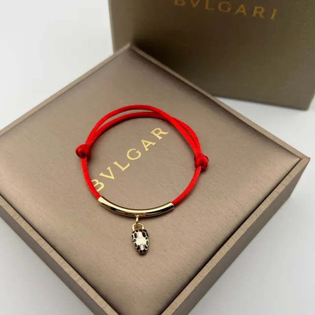 Bvlgari Serpenti লাল কর্ড সোনালি সাপের মাথার চার্মস ব্রেসলেট 7