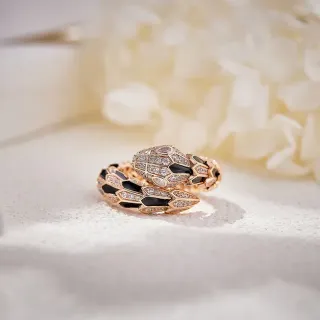 Bvlgari Serpenti Rose Gold Black Enamel Diamond Ring