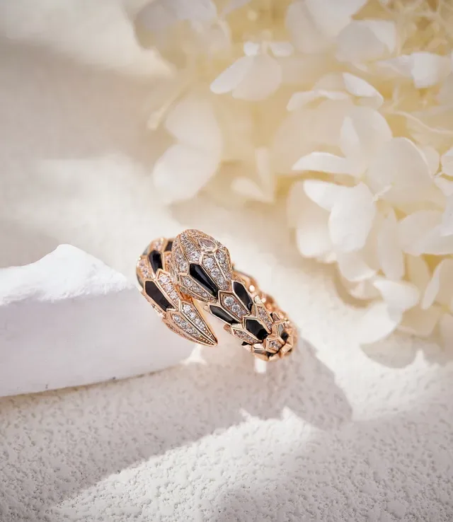 Bvlgari Serpenti Anel Ouro Rosa Esmalte Preto Diamante 4