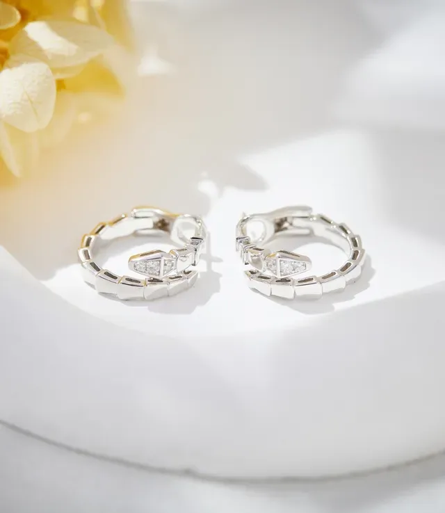 Bvlgari Serpenti Segmented Pavé Hoop Earrings 3