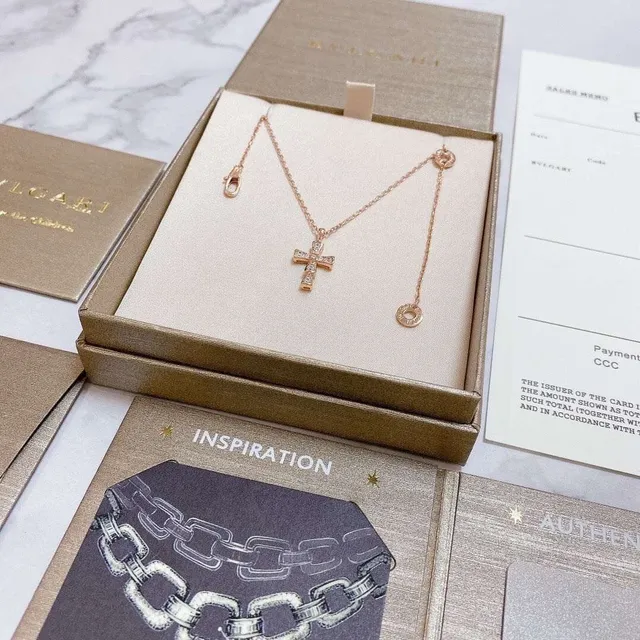 Bvlgari Silver Gold Pavé-Set Cross Pendant Necklace 5