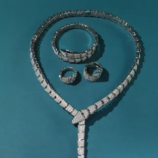 Bvlgari Silver White Pavé-Set Diamonds Articulated Serpentine Form Necklace